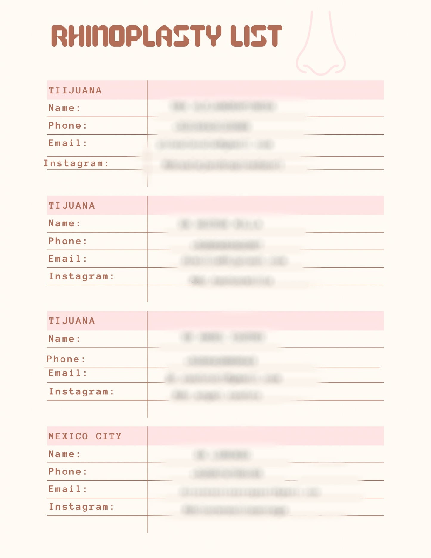 RHINOPLASTY LIST : MEXICO & TURKEY